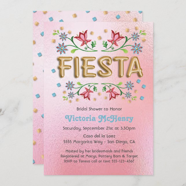 Convites de chá de panela Dourados do Balão Fiesta (Frente/Verso)