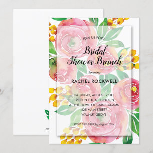 Convites de chá de panela Florais Rosa de Aquarel