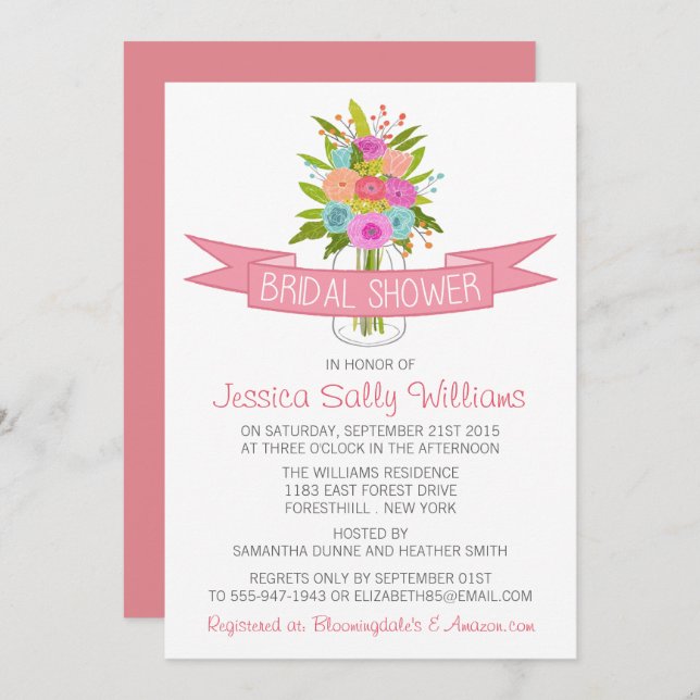 Convites de chá de panela Floral Mason Jar (Frente/Verso)