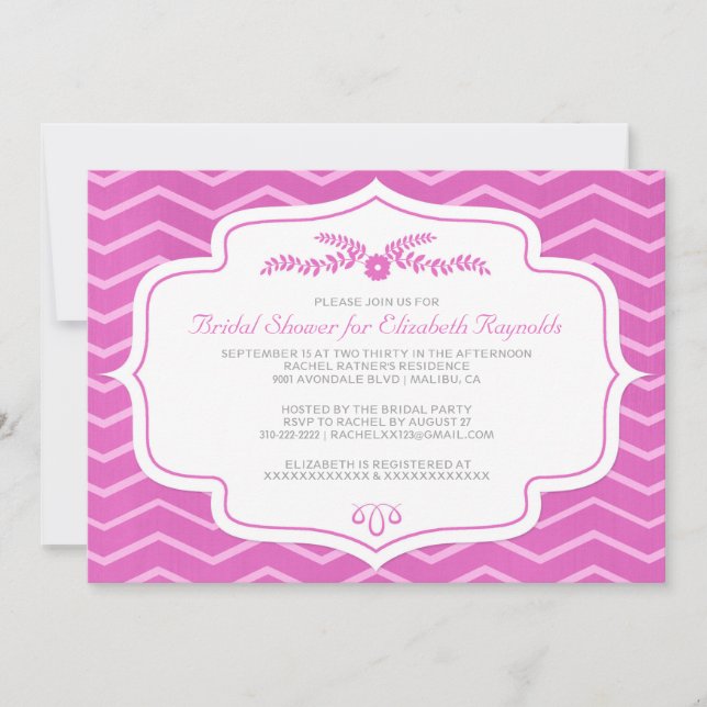 Convites de chá de panela Fuchsia Chevron (Frente)