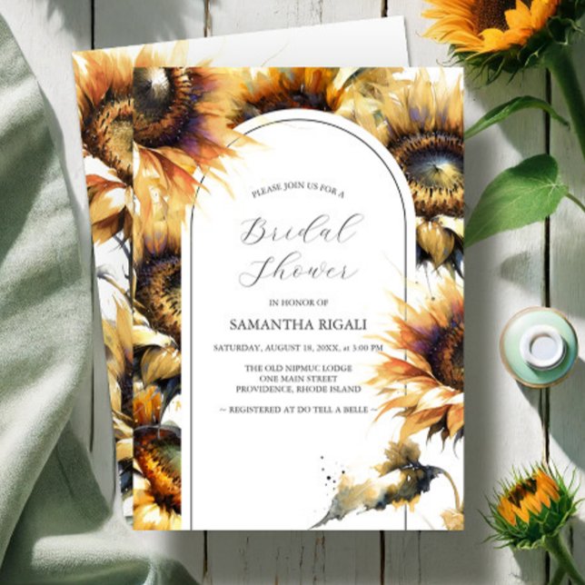 Convites de chá de panela Girassol (Garden bridal shower invitations watercolor sunflowers Do Tell A Belle)