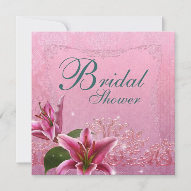 Convites de chá de panela Lily Pink Teal Blue Lily (Frente)