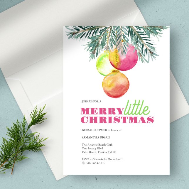 Convites de chá de panela Natal (Christmas bridal shower invitation features unique watercolor art by Victoria Grigalunas )