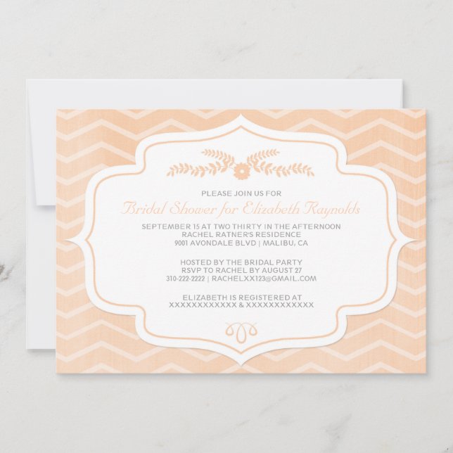 Convites de chá de panela Peach Chevron (Frente)