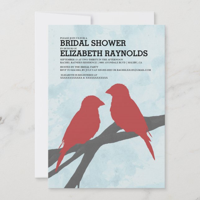 Convites de chá de panela Red Bird Modernos (Frente)