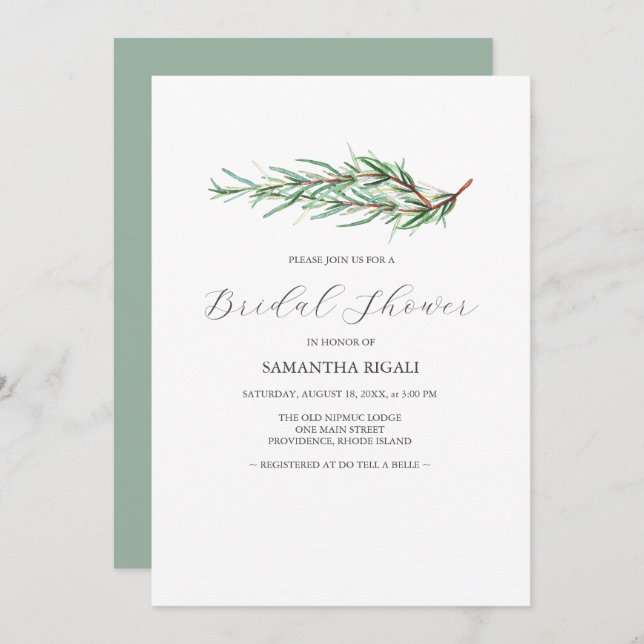 Convites de chá de panela Rosemary de Aquarela (Frente/Verso)