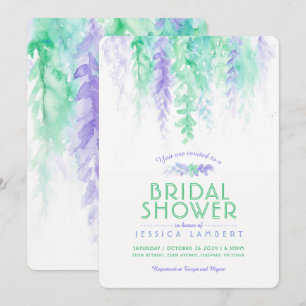 convites de chá de panela roxos verde aquarela