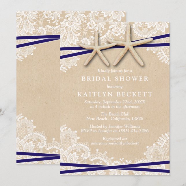 Convites de chá de panela Rustic Starfish Beach (Frente/Verso)