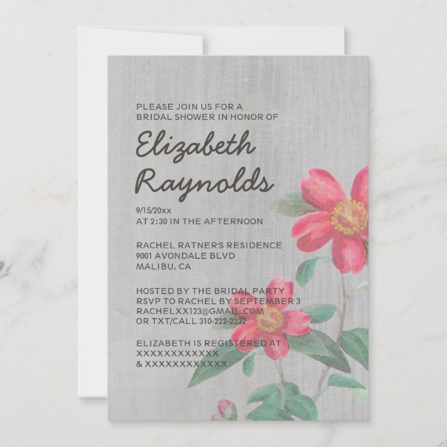 Convites de chá de panela Vintage Camellia (Frente)