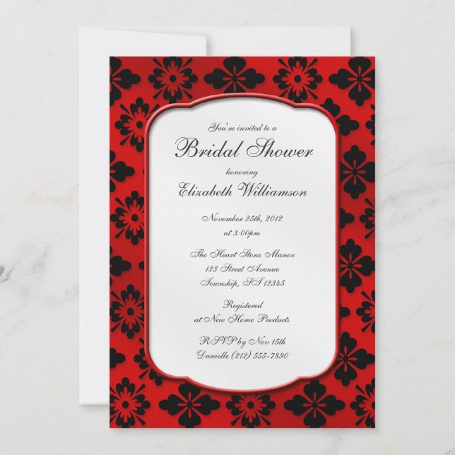 Convites de chá de panela Vintage Red Damask (Frente)