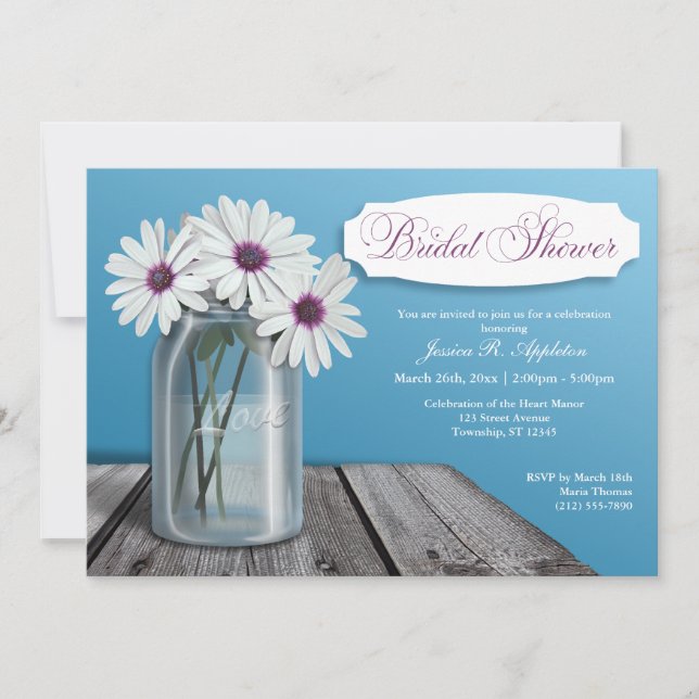 Convites de chá de panela White Daisy Mason Jar (Frente)