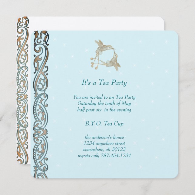 Convites de chá do beija-flor Art Nouveau (Frente/Verso)