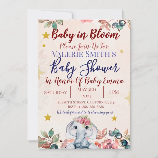 Convites de Chás de Bebê Baby In Bloom! (Frente)