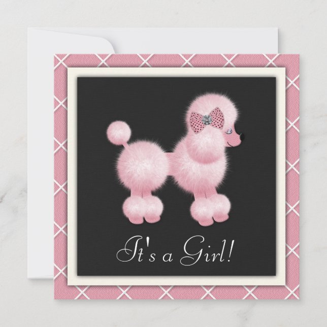 Convites de Chás de Bebê Black Pink Poodle (Frente)