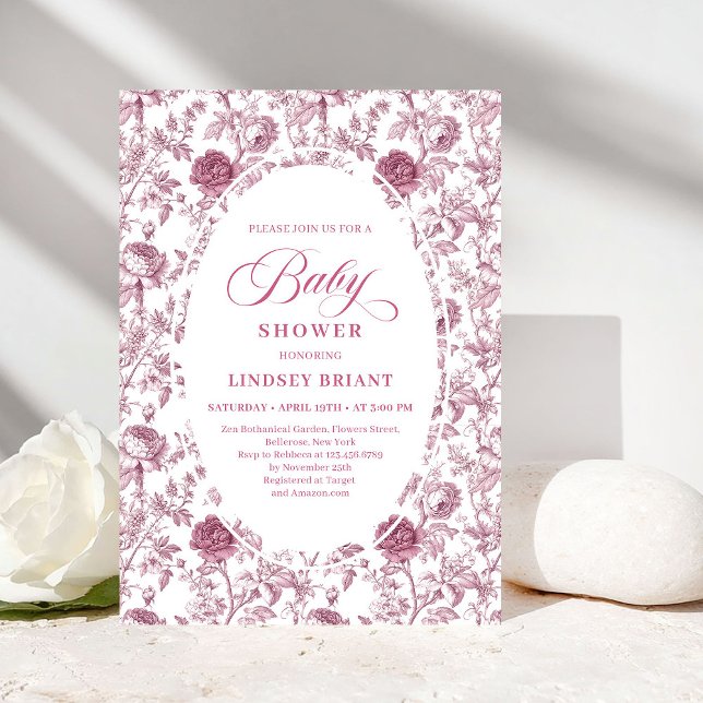 Convites de Chás de Bebê com Padrão de Rosa Carmes (Elegant Crimson Rose Pattern Baby Shower Invitation)