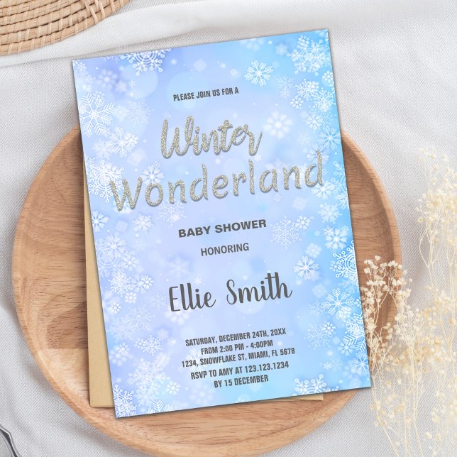 Convites de Chás de Bebê de Inverno Azul Prata (Winter Baby Shower Invitations Blue Silver)