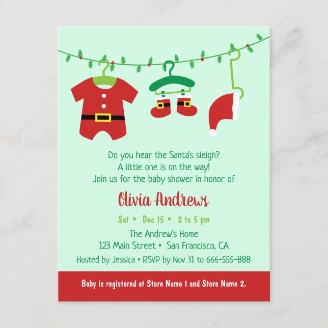 Convites de Chás de Bebê de Natal de Dezembro com  (Frente)
