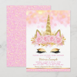 Convites de Chás de Bebê de Unicórnio Rosa Dourado