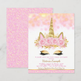 Convites de Chás de Bebê de Unicórnio Rosa Dourado