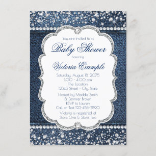 Convites de Chás de Bebê Denim Diamond Baby