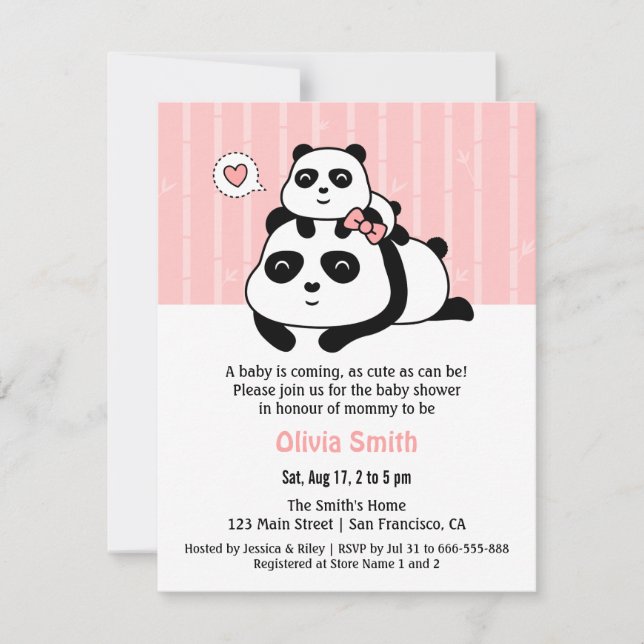 Convites de Chás de Bebê do Ursinho Panda Fofo e d (Frente)