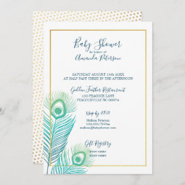 Convites de Chás de Bebê Elegantes Pavão Dourado