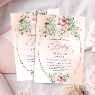 Convites de Chás de Bebê Menina com Rosas Beije Go
