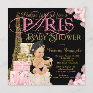 Convites de Chás de Bebê Menina Paris