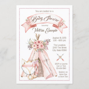 Convites de Chás de Bebê Menina Tribo TeePee Fox