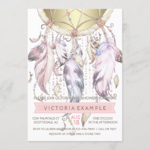 Convites de Chás de Bebê Pink Gold Dream Catcher