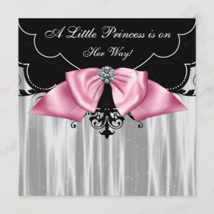 Convites de Chás de Bebê Princesa Preto e Branco