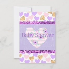 Convites de Chás de Bebê Roxo, Dourado e Rosa