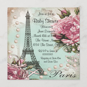 Convites de Chás de Bebê Vintage Rosa Paris