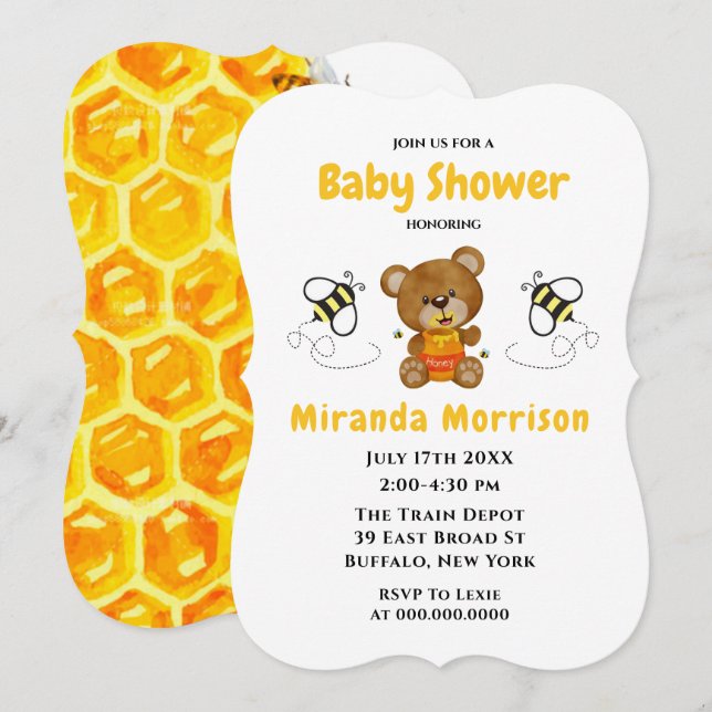 Convites de Churrasco de Bebê Abelha e Urso Teddy  (Frente/Verso)