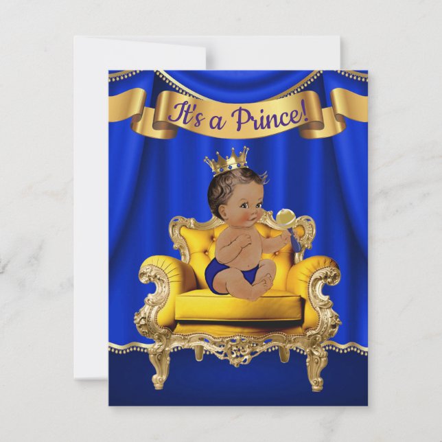 Convites de Churrasco de Bebê Azul Dourado Príncip (Frente)