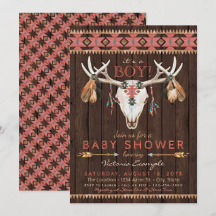 Convites de Churrasco de Bebê Boho Tribal Caveira