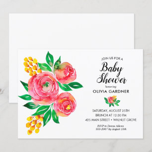 Convites de Churrasco de Bebê Floral Aquarela Rosa