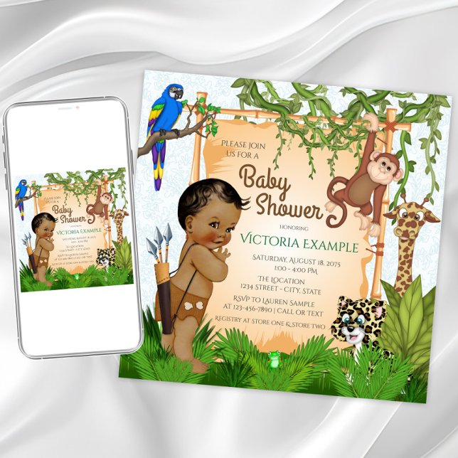 Convites de Churrasco de Bebê Menino Safari (Boy safari baby shower invitation. Instant download and printed invitations available.)