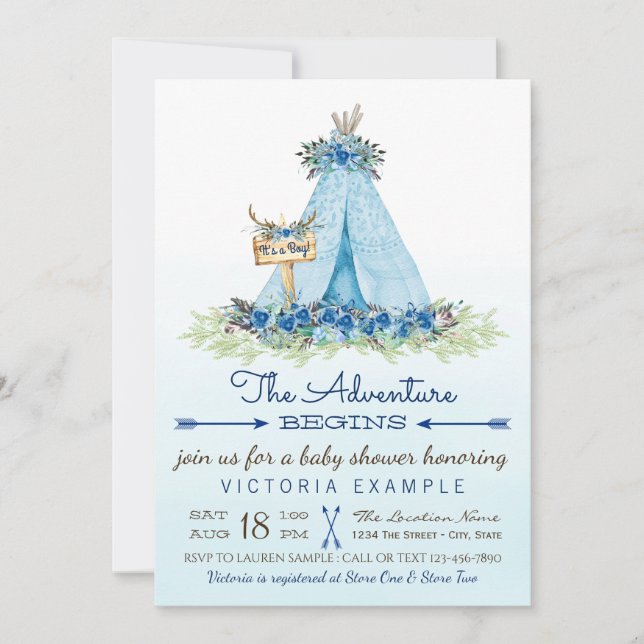 Convites de Churrasco de Bebê Menino Tribal TeePee (Frente)