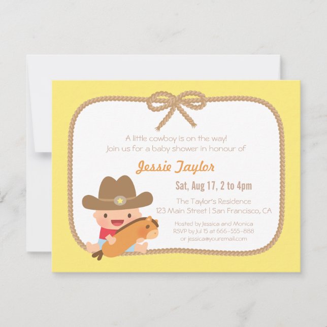 Convites de Churrasco de Bebê Temático de Cowboy F (Frente)