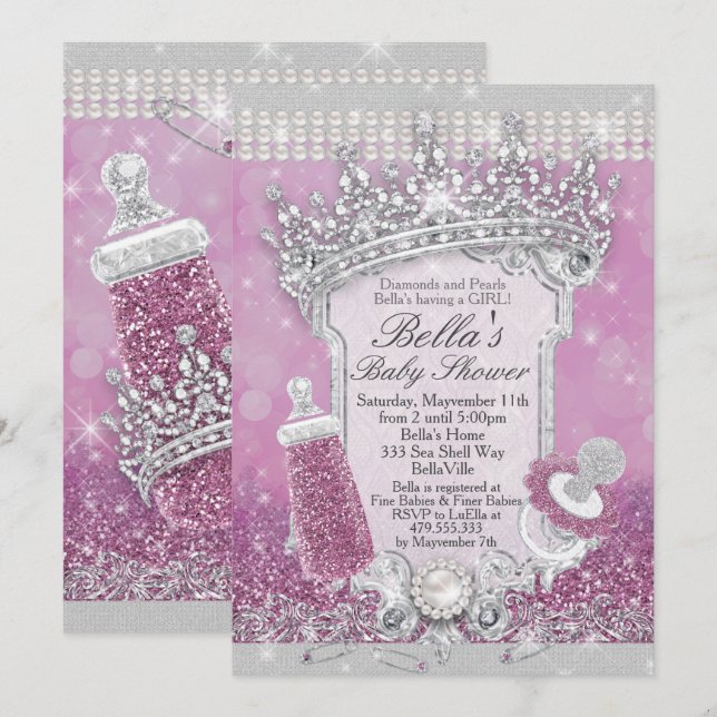 Convites De Chuva De Bebê Com Glitter Roxo (Frente/Verso)