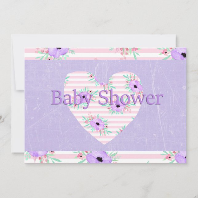 Convites de Chuvada de Bebê com Floral Roxo para M (Frente)
