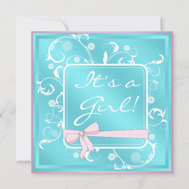 Convites de Chuvada de Bebê Menina Rosa Azul Turqu (Frente)