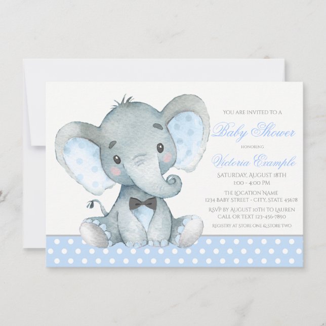 Convites de Chuvada de Bebê Menino Elefante (Frente)