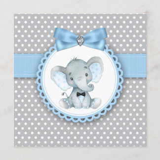 Convites de Chuvada de Bebê Menino Elefante Azul C