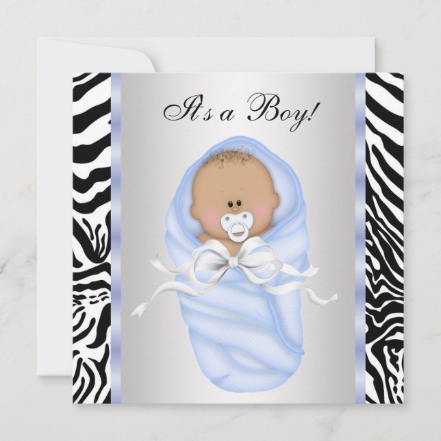 Convites de Chuvada de Bebê Menino Zebra Azul Pret (Frente)
