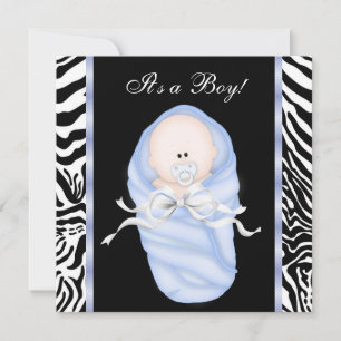 Convites de Chuvada de Bebê Menino Zebra Azul Pret