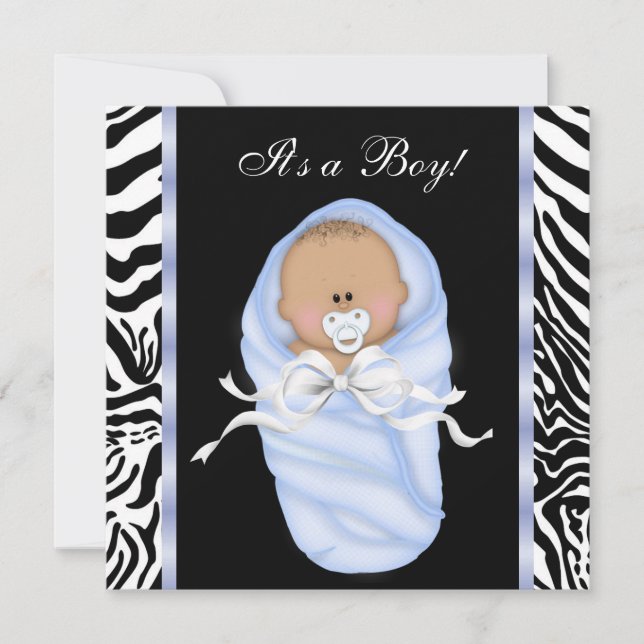 Convites de Chuvada de Bebê Menino Zebra Azul Pret (Frente)