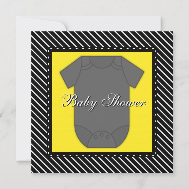 Convites de Chuvada de Bebê Preto e Amarelo (Frente)