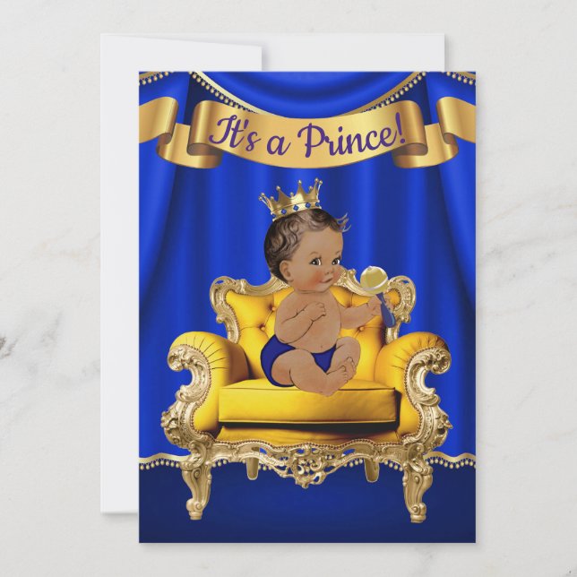 Convites de Chuveiro de Bebê Azul Real Dourado (Frente)